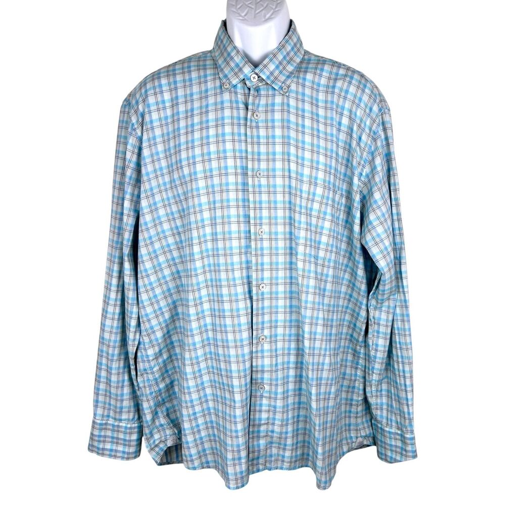 Calder Carmel Button Down Shirt Men Extra Large Blue Plaid Long Sleeve Cotton